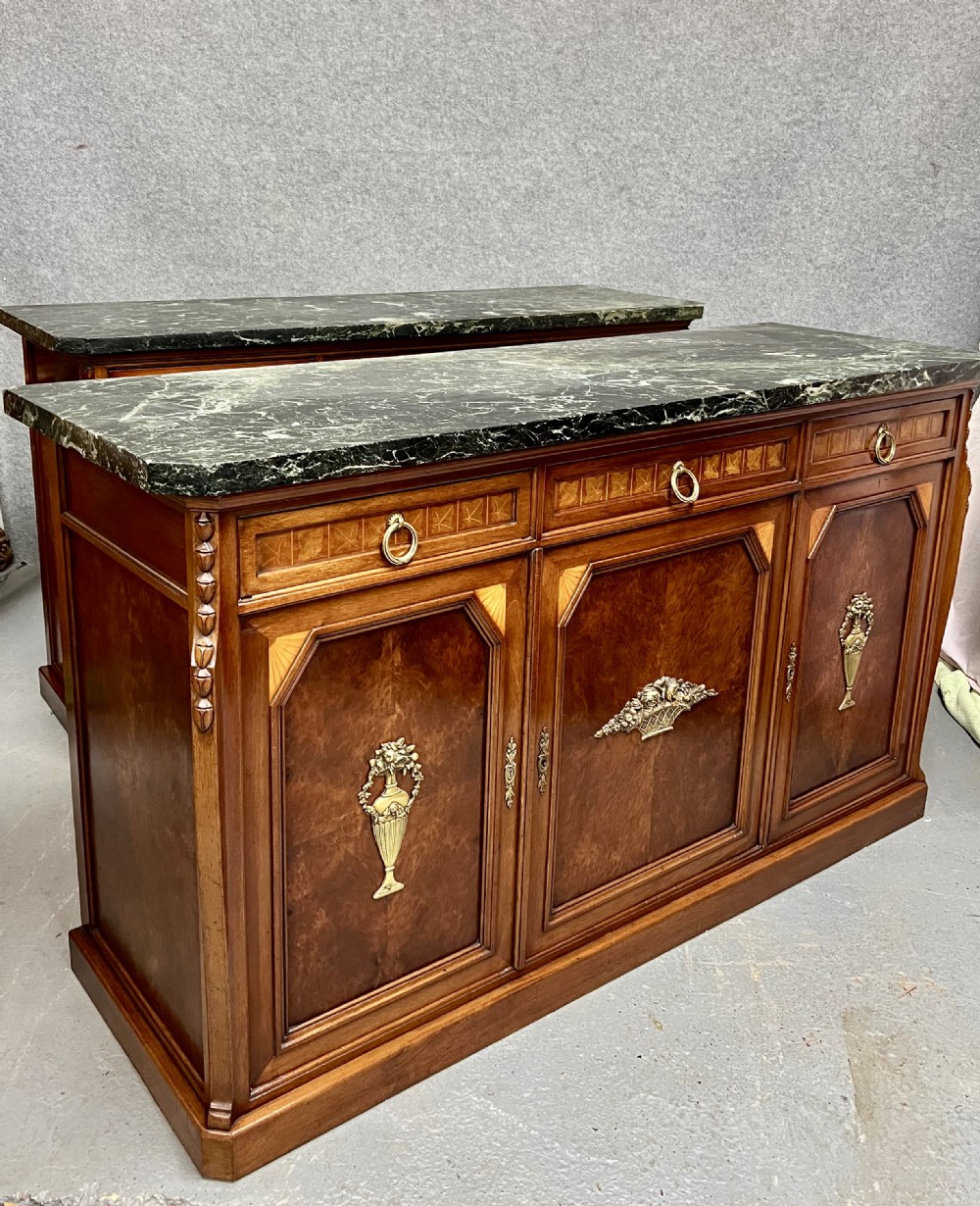 Pair of French Inlaid & Marble Top Sideboards View II