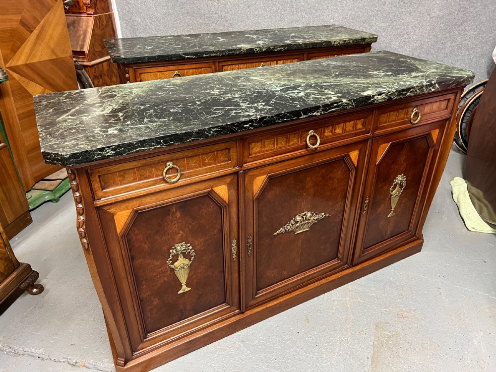 Pair of French Inlaid & Marble Top Sideboards View X