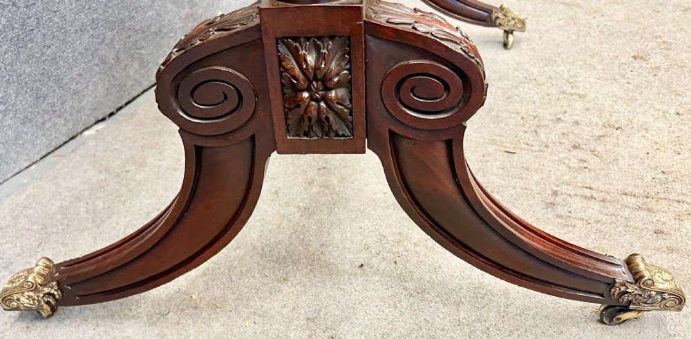 A Regency mahogany cheval mirror with a rectangular tilting frame, turned supports, and splayed legs on brass castors. View VI