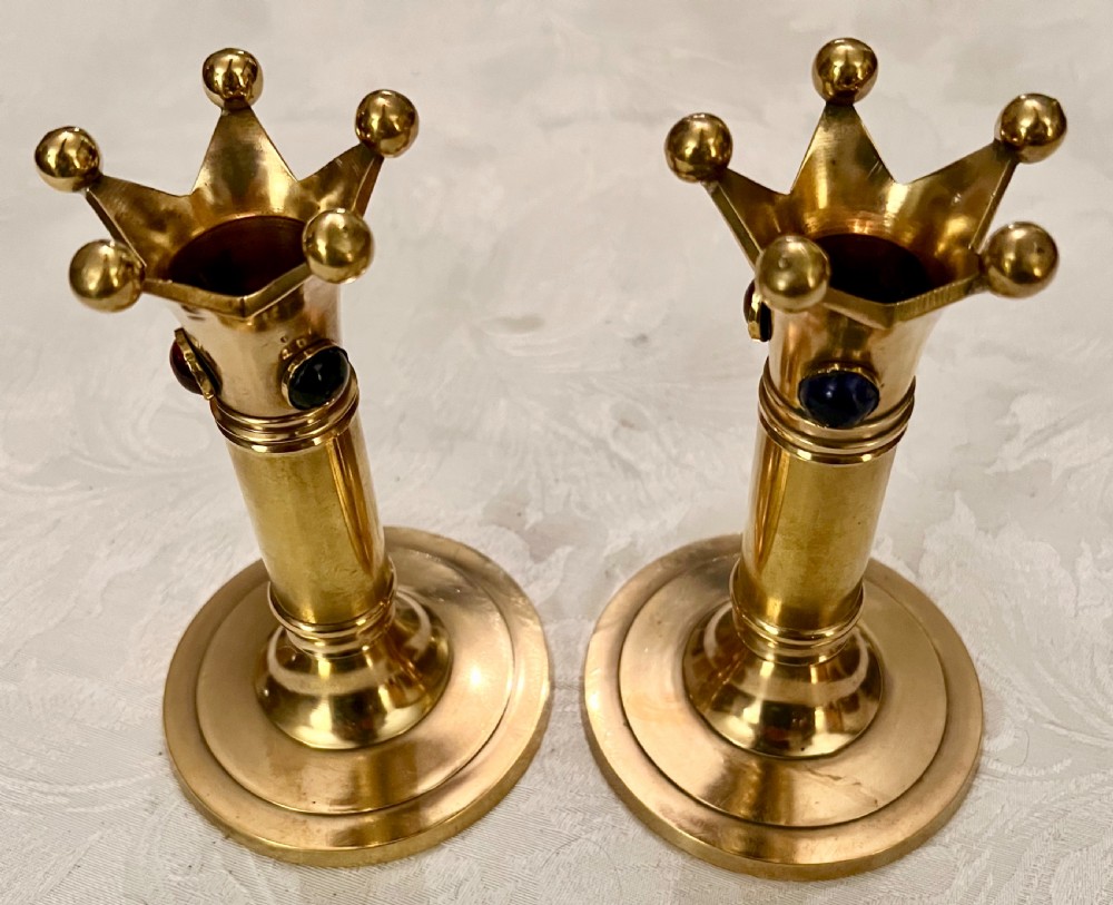 Unusual Pair of Cabochon Mounted Candlesticks View V