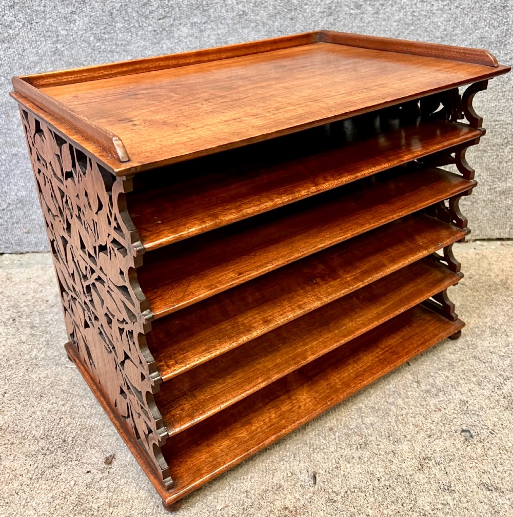 Unusual Walnut Desk Top Folio Stand / File Tray
