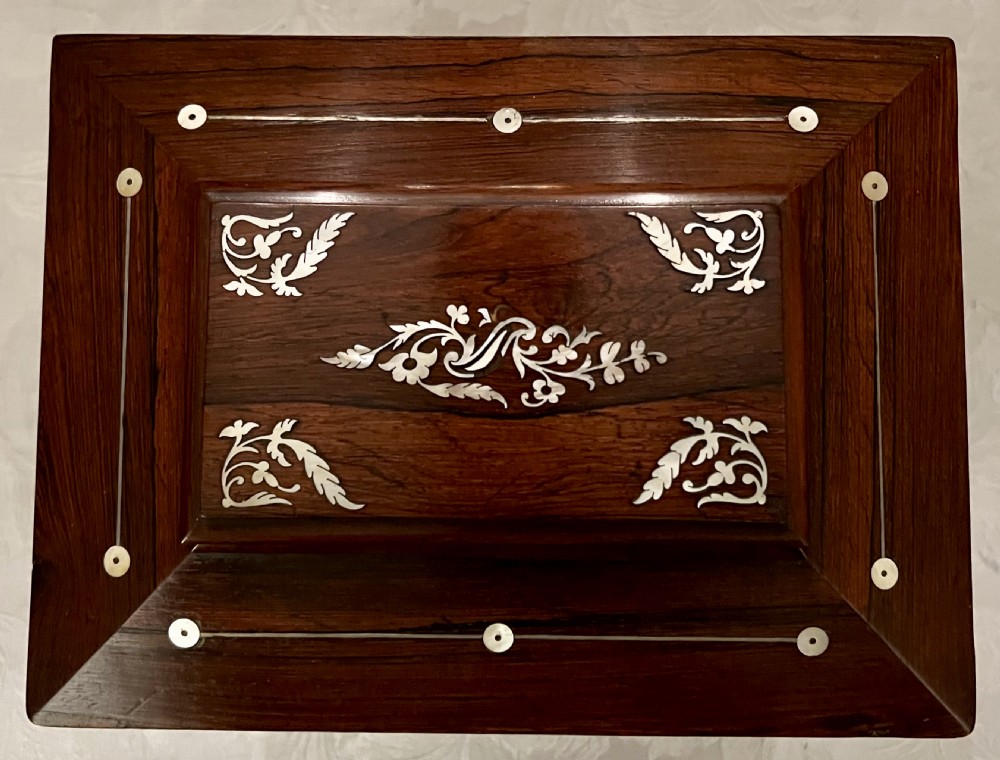 Good Antique Rosewood & mother of Pearl Inlaid Ladies Jewellery Box View XI
