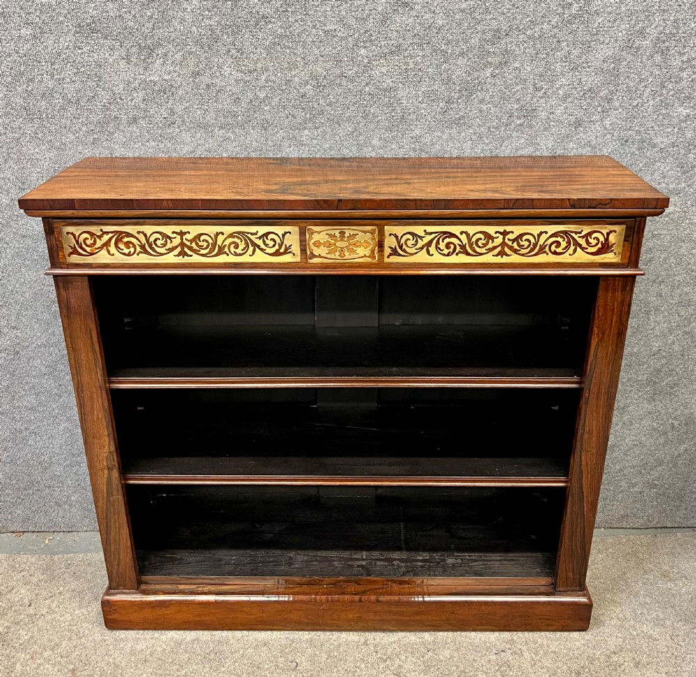 Regency Brass Inlaid Rosewood Open Bookcase