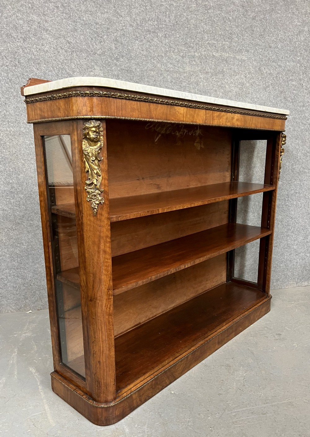 Victorian Walnut & Ormolu Mounted Open Bookcase