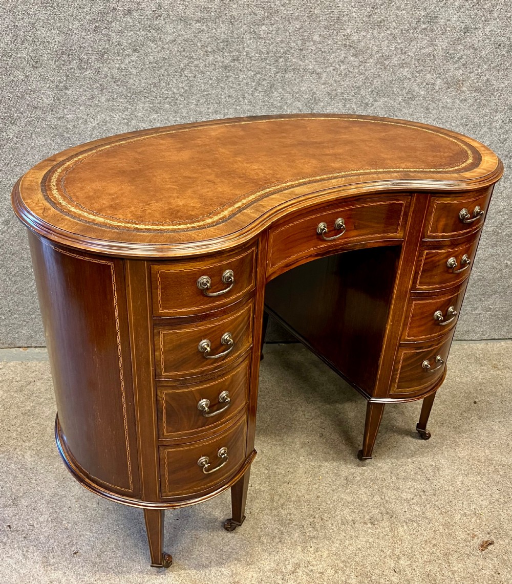 Edwardian Ladies Inlaid Kidney Shaped Desk
