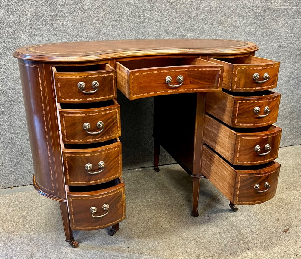 Edwardian Ladies Inlaid Kidney Shaped Desk View IV