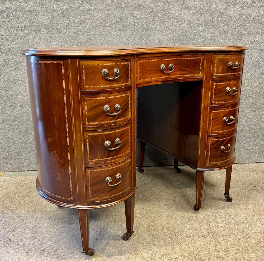 Edwardian Ladies Inlaid Kidney Shaped Desk View V
