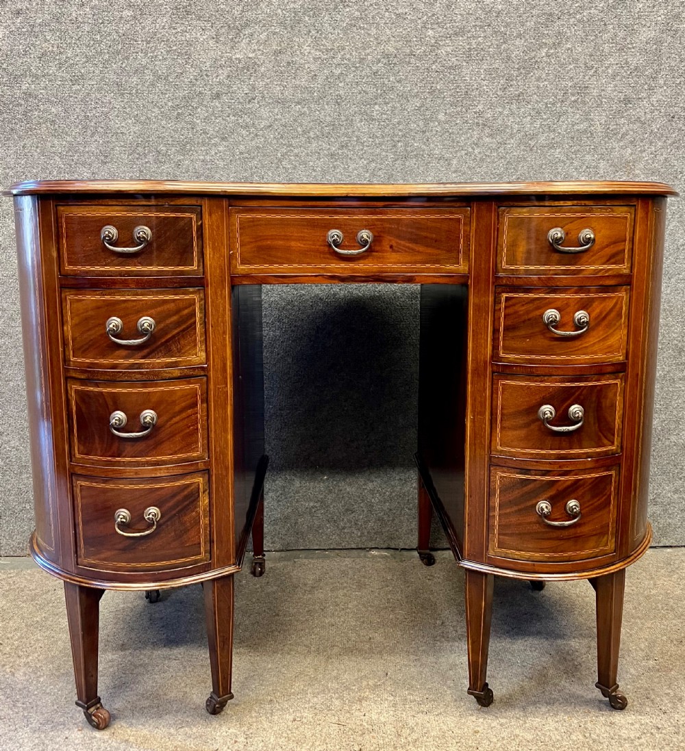 Edwardian Ladies Inlaid Kidney Shaped Desk View X
