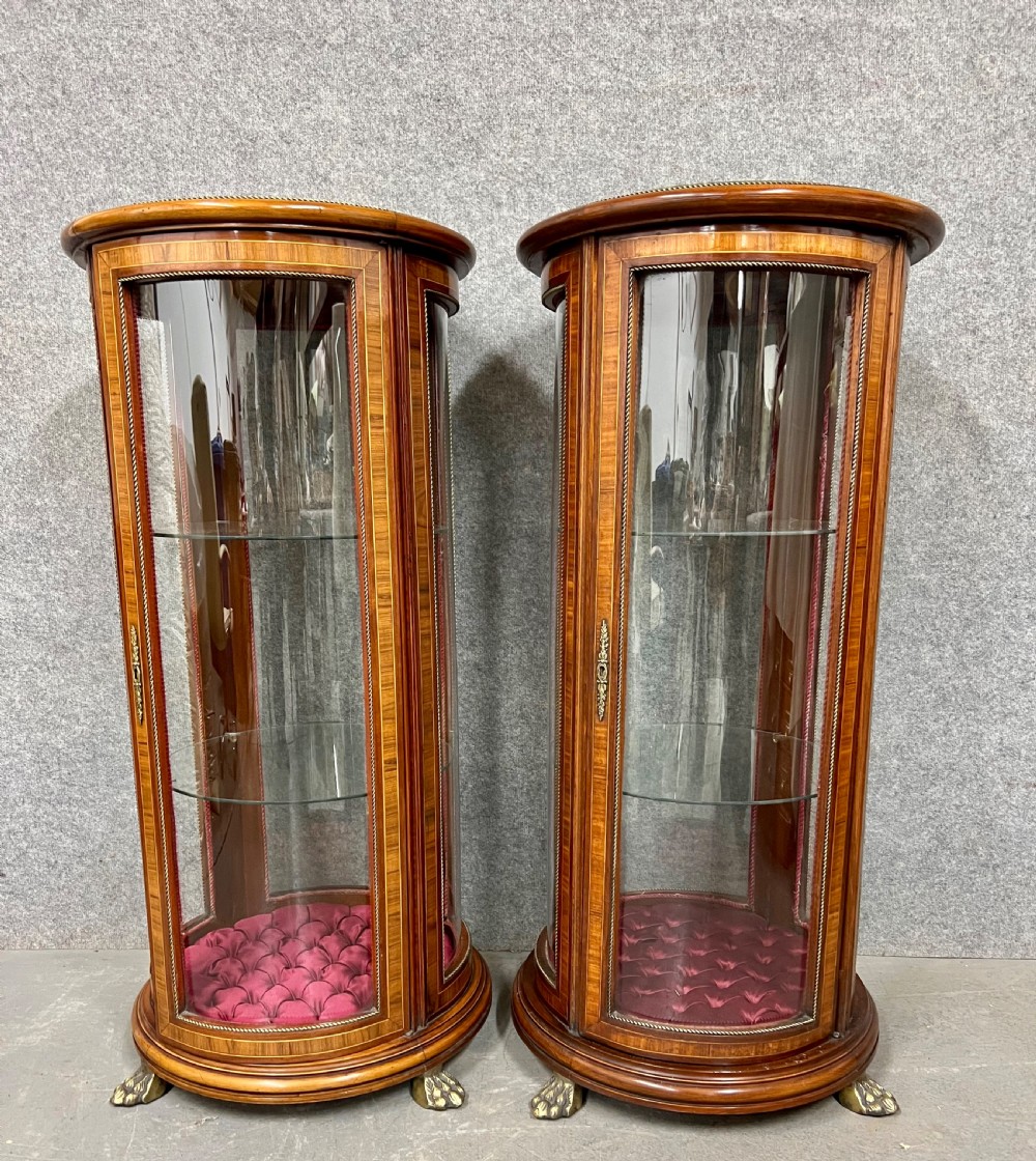 Unusual Pair Of Circular Pedestal Display Cabinets