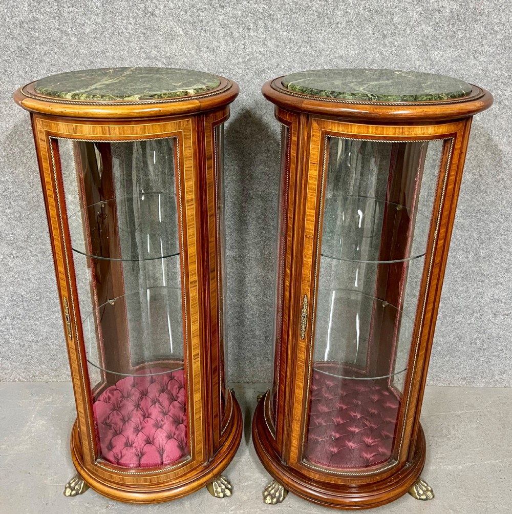Unusual Pair Of Circular Pedestal Display Cabinets View II