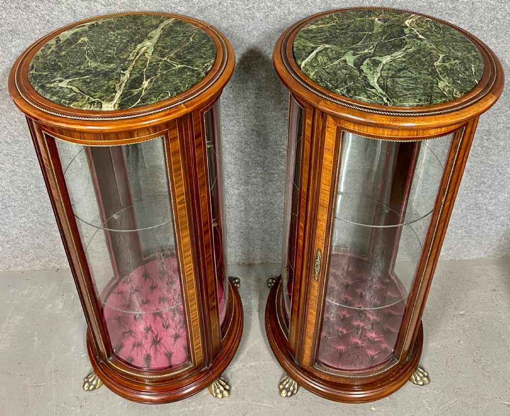 Unusual Pair Of Circular Pedestal Display Cabinets View XII