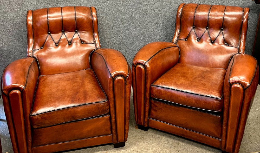 Attractive Pair of  Art Deco Leather Club Armchairs View VI