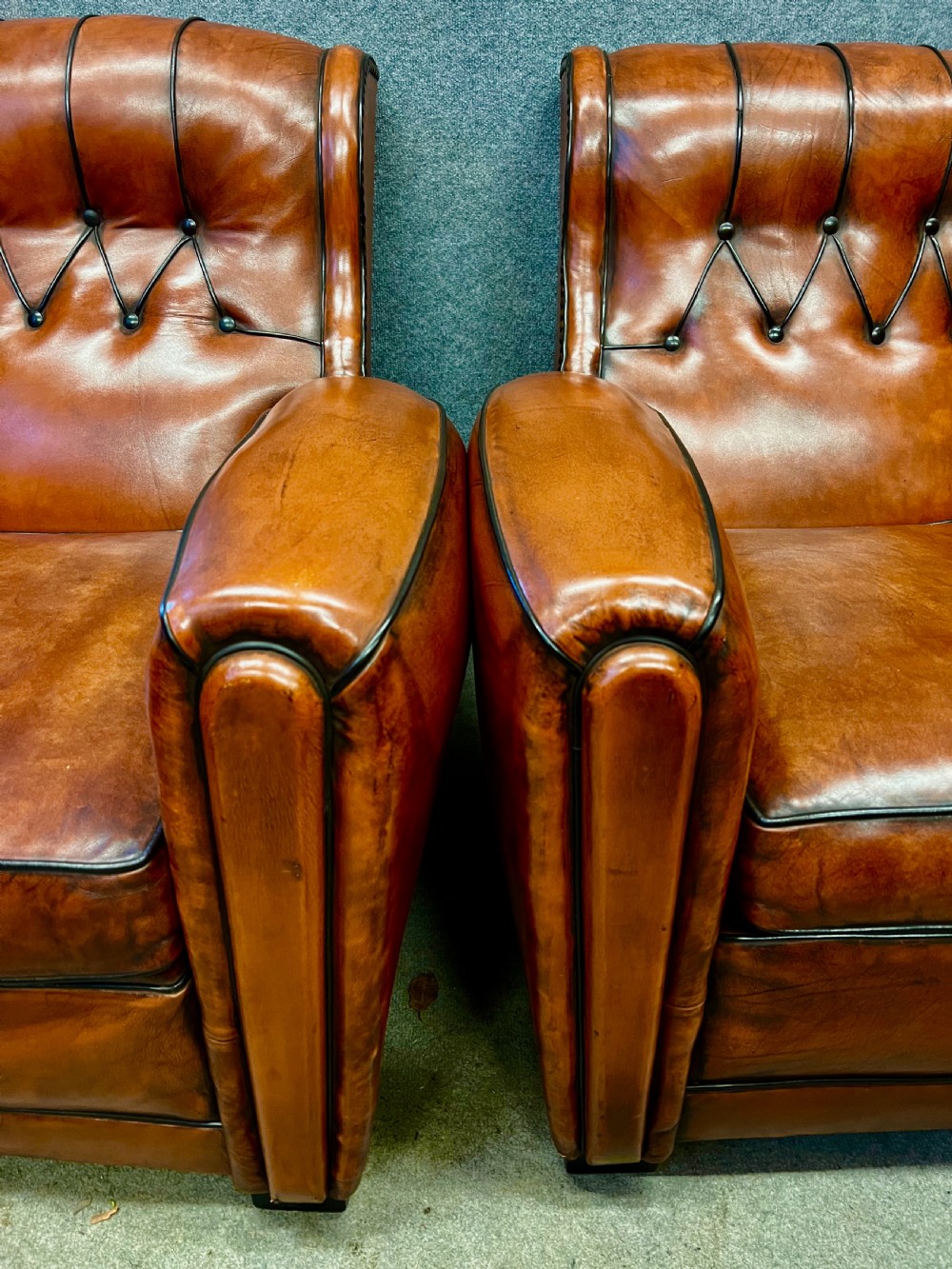 Attractive Pair of  Art Deco Leather Club Armchairs View VIII