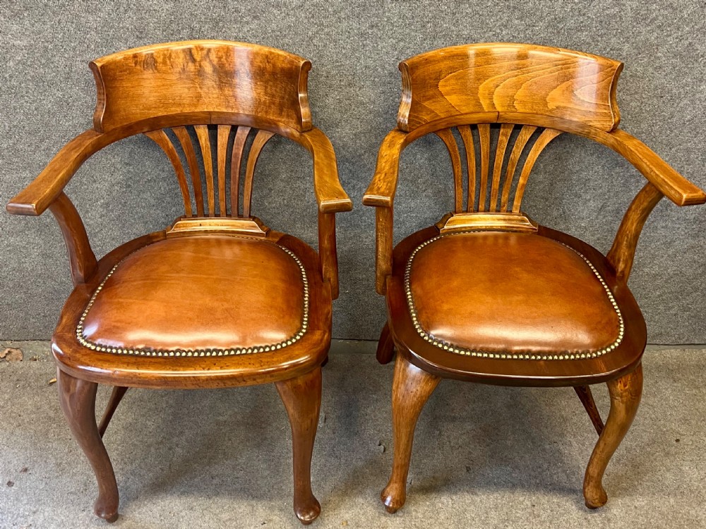 Pair of Antique Leather Seated Desk Chairs