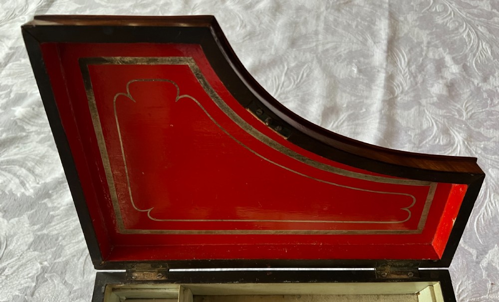 Complete 19th Century French Palais Royal Mahogany Sewing Box. View VI
