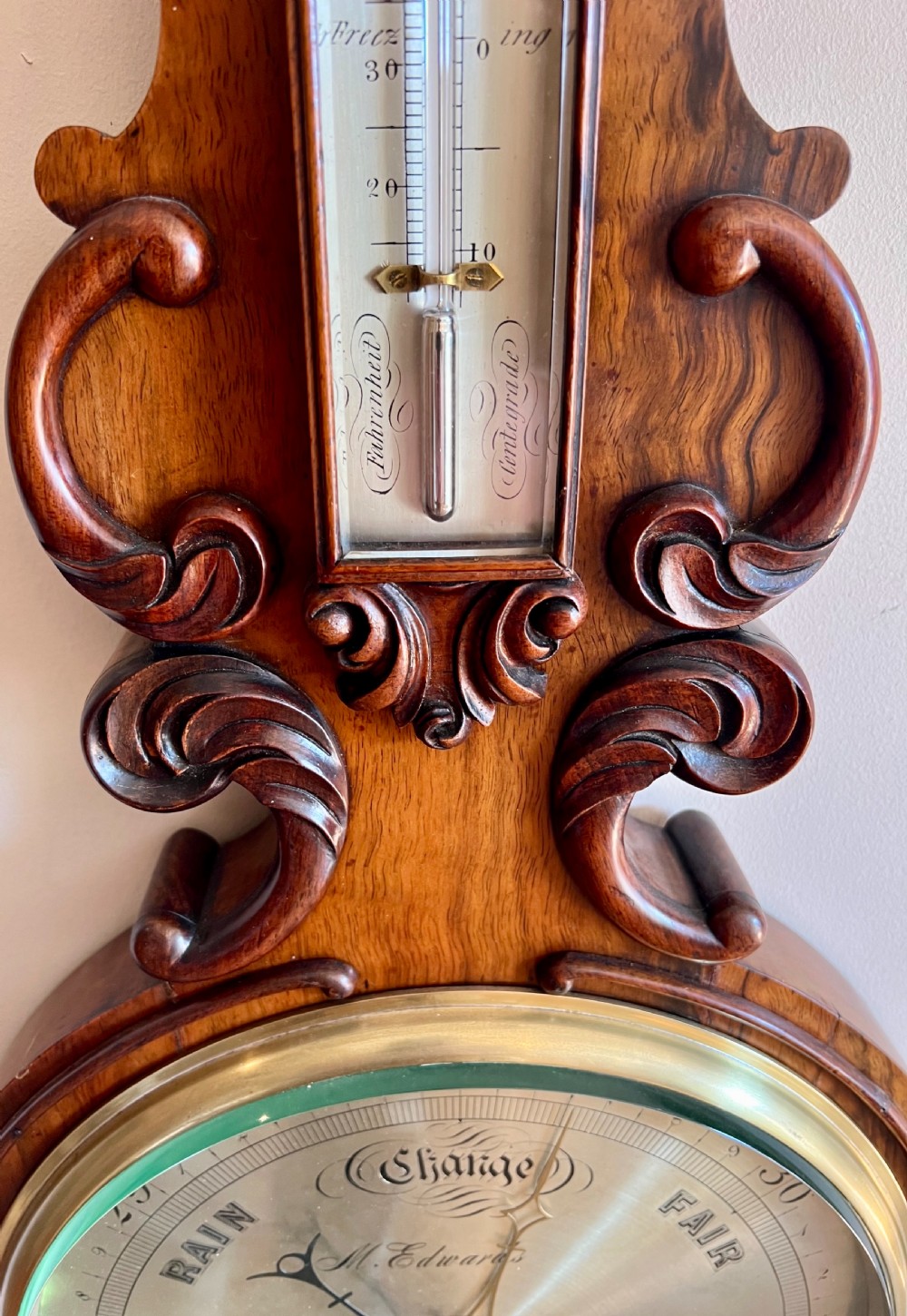 Superior Victorian Walnut Banjo Barometer View II
