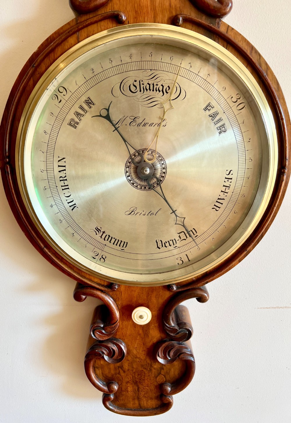 Superior Victorian Walnut Banjo Barometer View IV