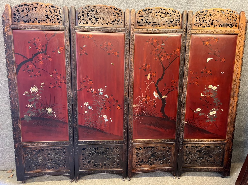 Japanese Meiji Period Hand Painted Room Divider Screen View X
