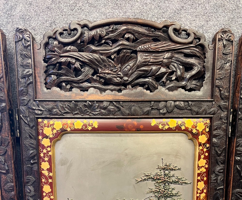 Japanese Meiji Period Hand Painted Room Divider Screen View XII