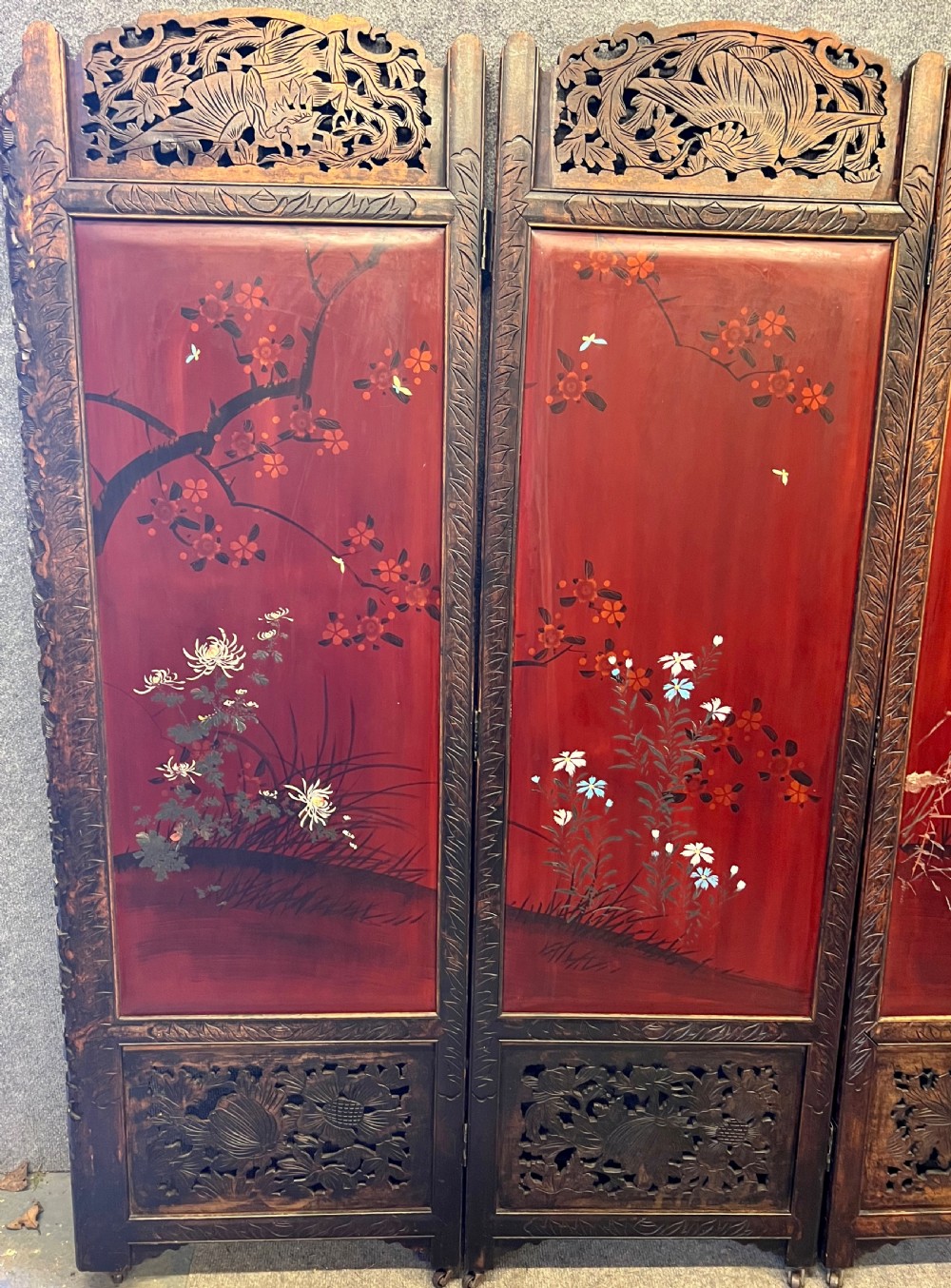 Japanese Meiji Period Hand Painted Room Divider Screen View XX