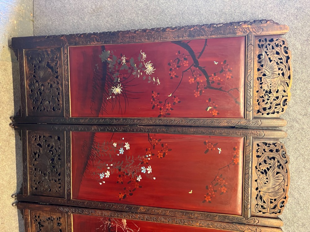 Japanese Meiji Period Hand Painted Room Divider Screen View XXI