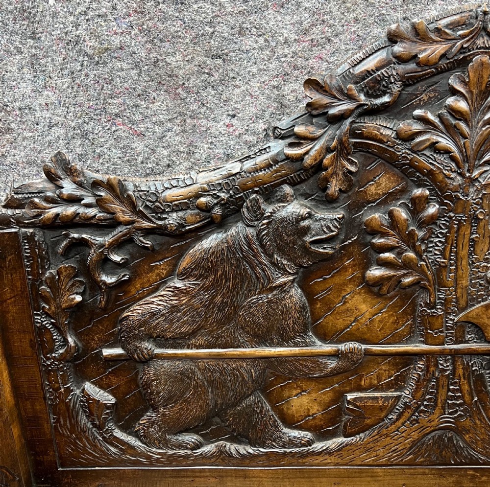 Stunning  Signed H.Spring of Interlaken Black Forest Bear Hall Bench Seat View IV