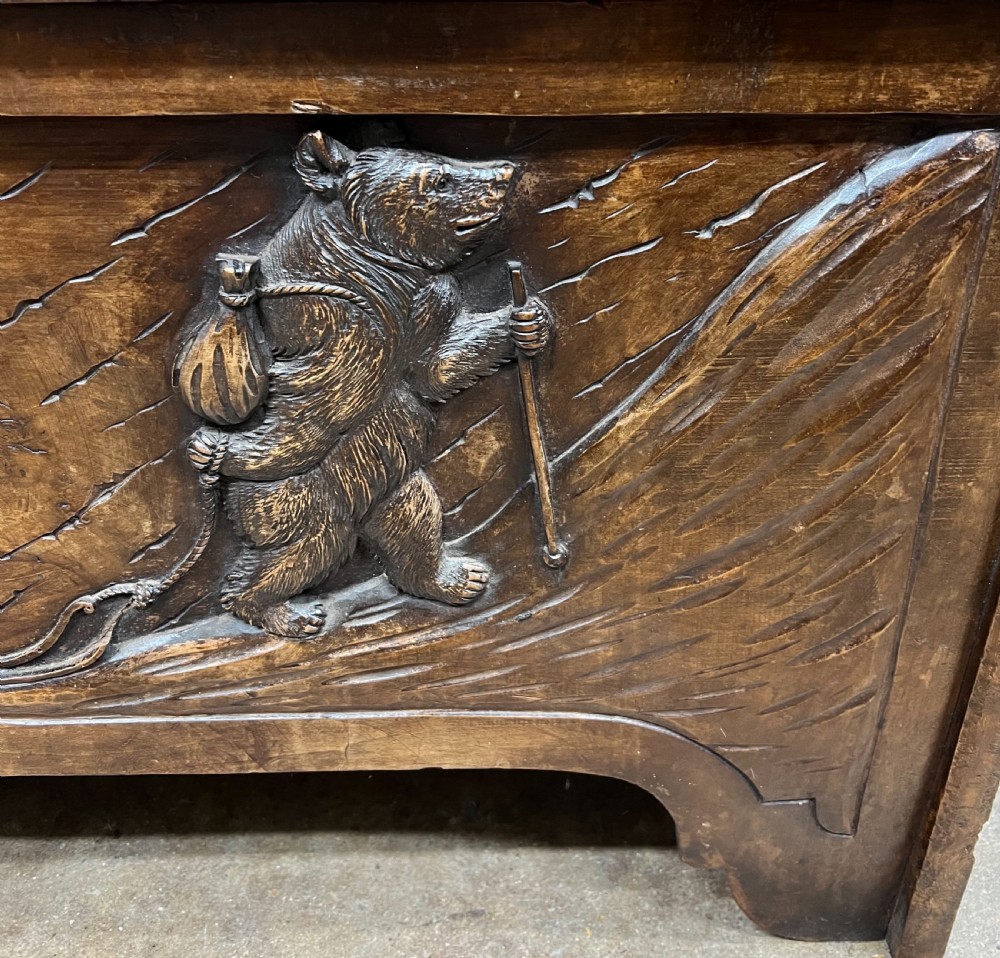 Stunning  Signed H.Spring of Interlaken Black Forest Bear Hall Bench Seat View VII