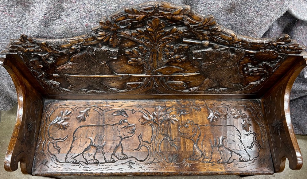 Stunning  Signed H.Spring of Interlaken Black Forest Bear Hall Bench Seat View XI