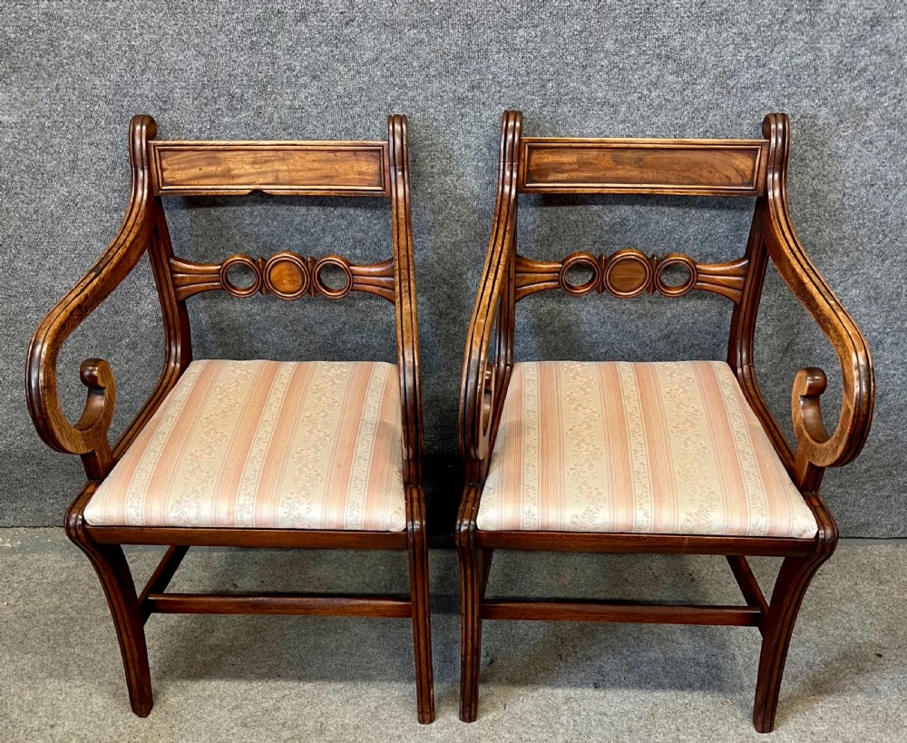 Regency Set of 8 (6 + 2) Mahogany Sabre Leg Dining Chairs View VII