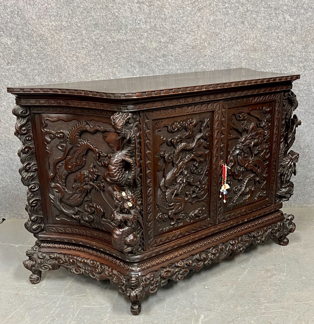 Chinese Dragon Carved and Lacquered Side Cabinet / Sideboard