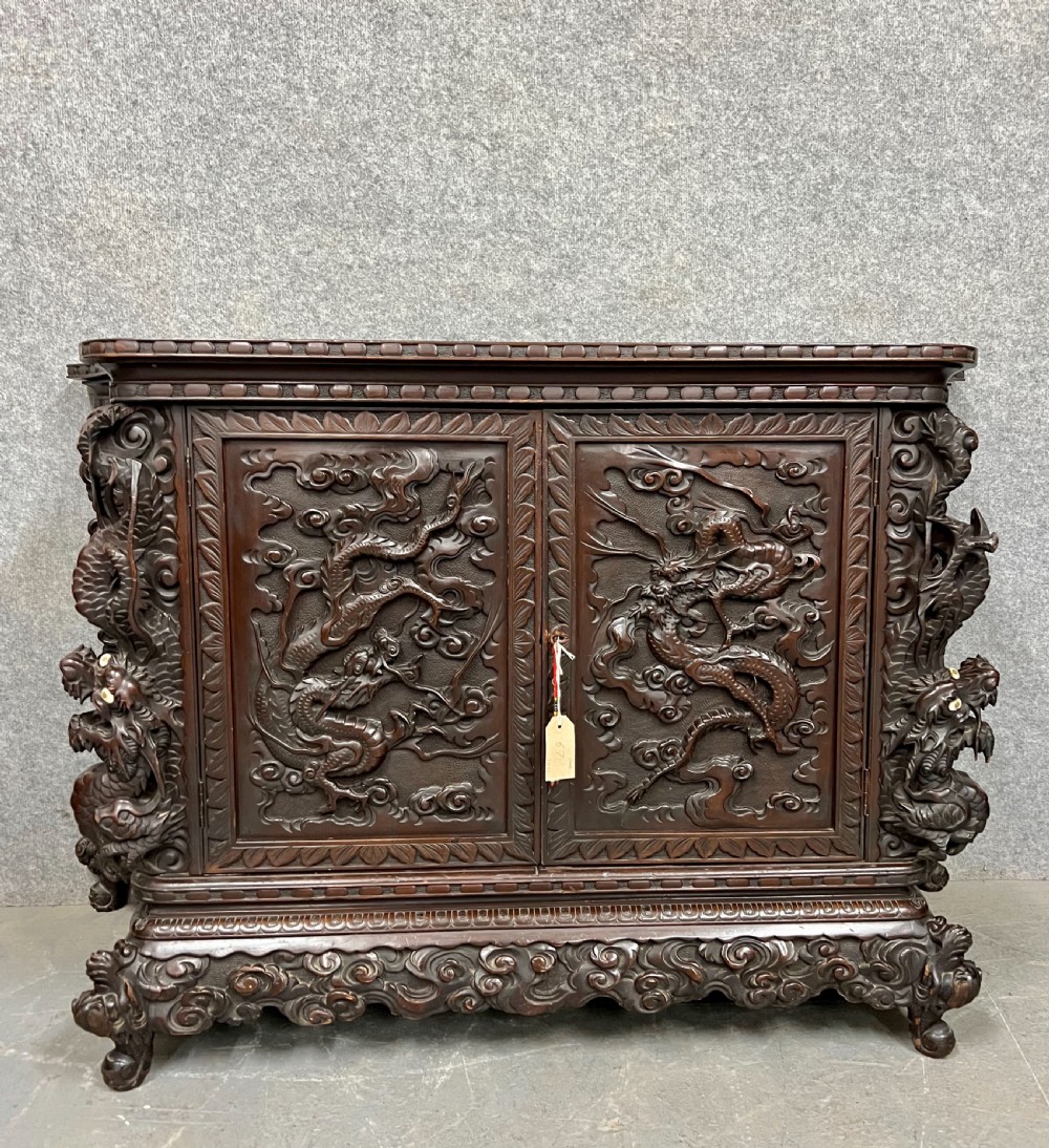 Chinese Dragon Carved and Lacquered Side Cabinet / Sideboard View II