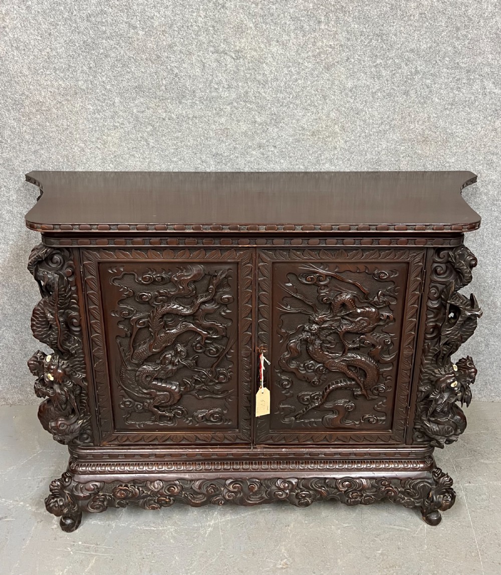 Chinese Dragon Carved and Lacquered Side Cabinet / Sideboard View III