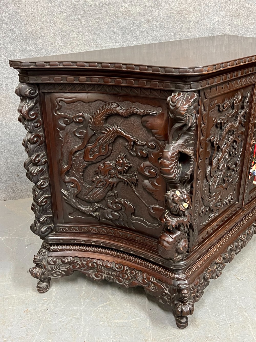Chinese Dragon Carved and Lacquered Side Cabinet / Sideboard View VII