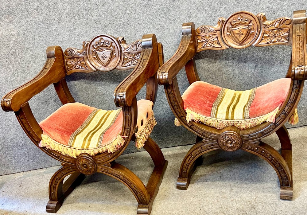 Small Pair of Heraldic Carved Chairs View II