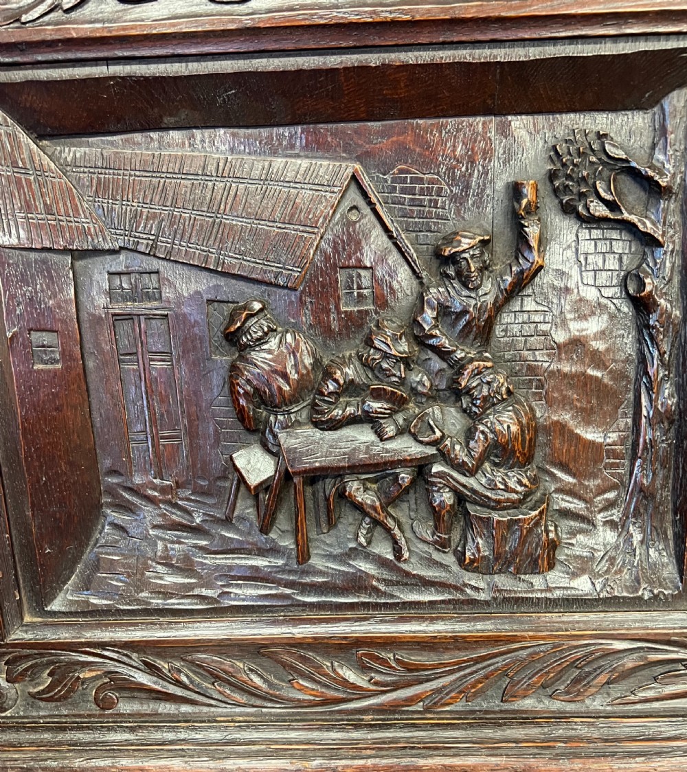 Superb Carved Oak Hall Seat Bench View V