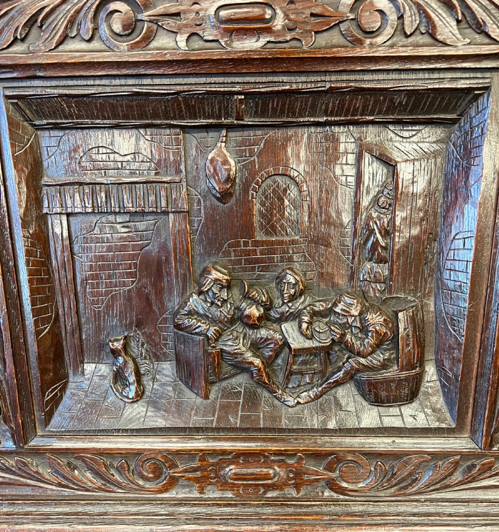 Superb Carved Oak Hall Seat Bench View VI