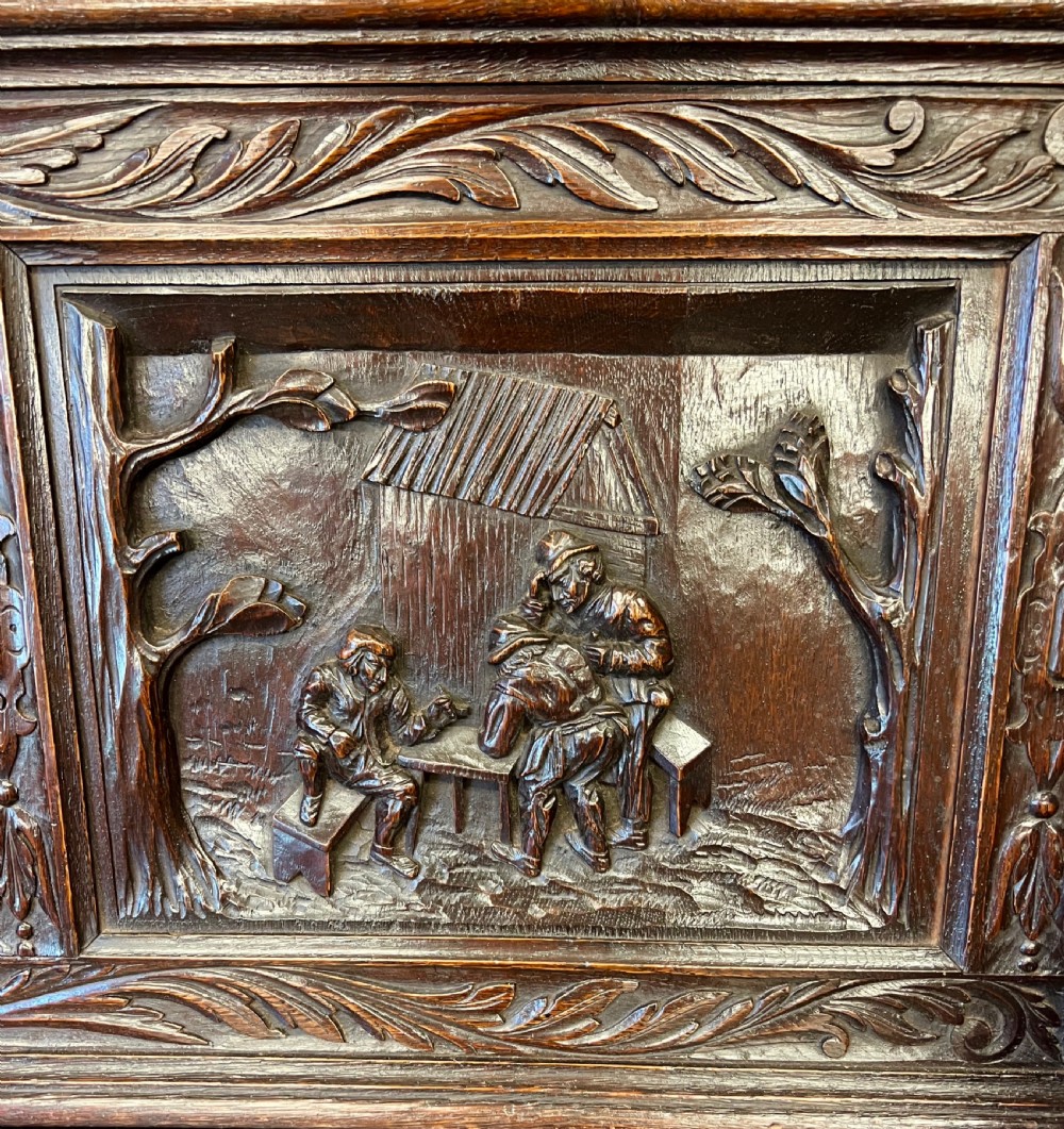 Superb Carved Oak Hall Seat Bench View VII