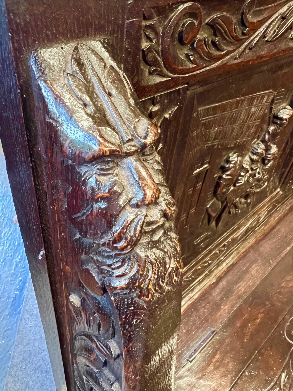 Superb Carved Oak Hall Seat Bench View X