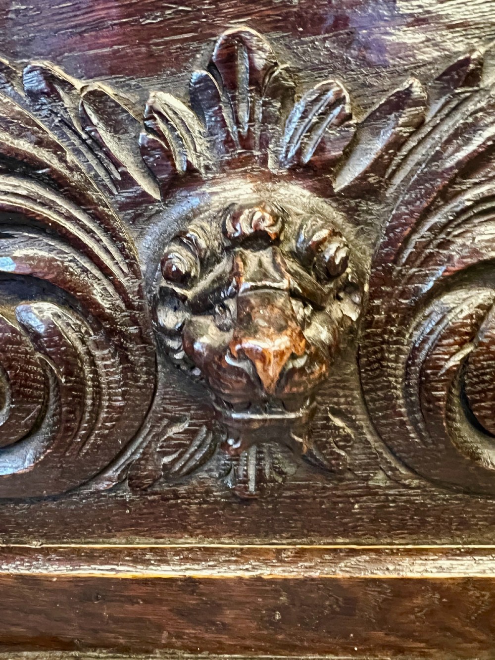 Superb Carved Oak Hall Seat Bench View XII