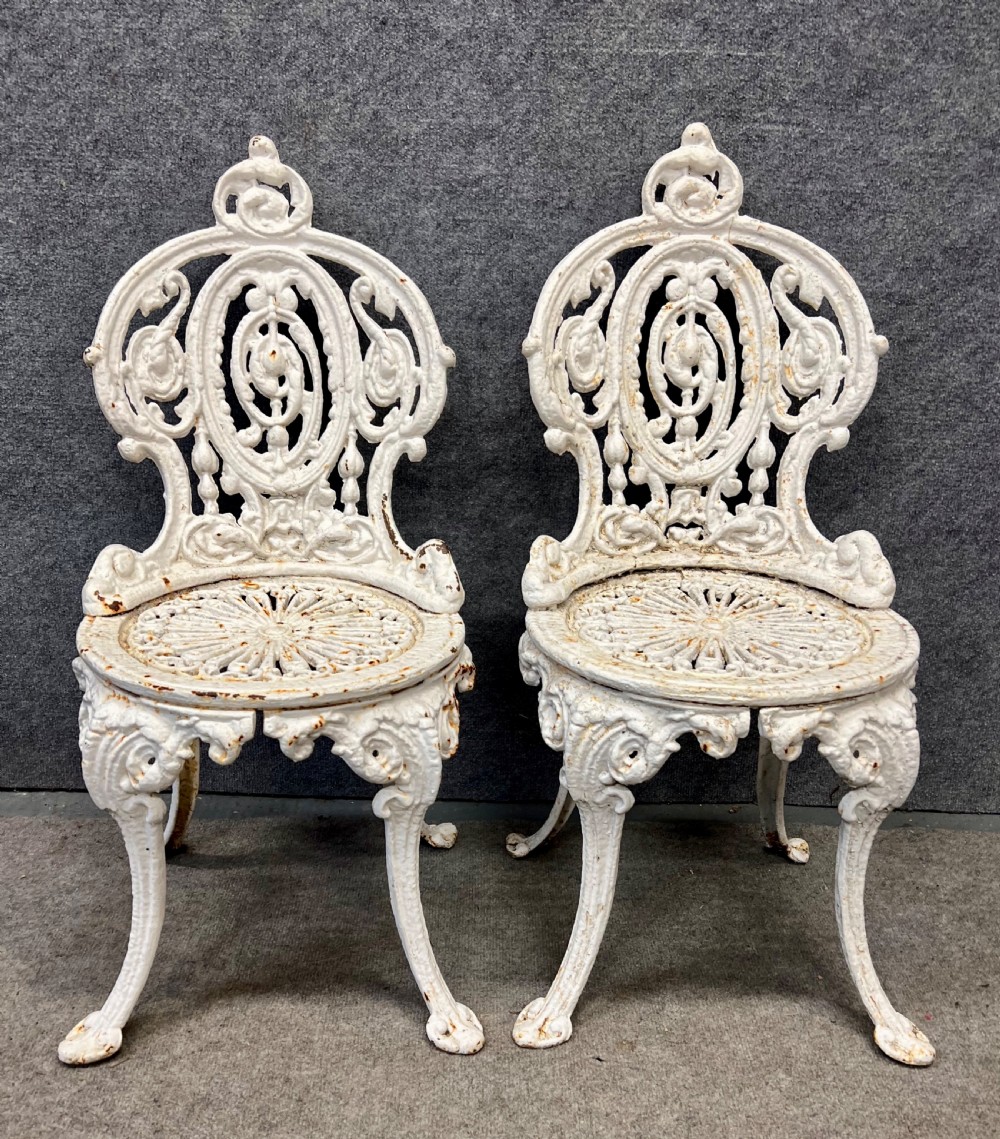 Pair Heavy Cast Iron Coalbrookdale Style Garden Chairs