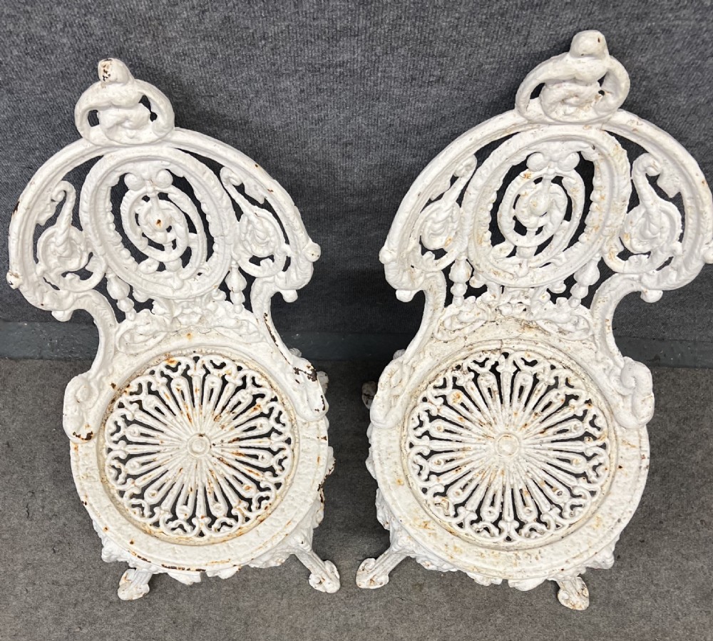 Pair Heavy Cast Iron Coalbrookdale Style Garden Chairs View III
