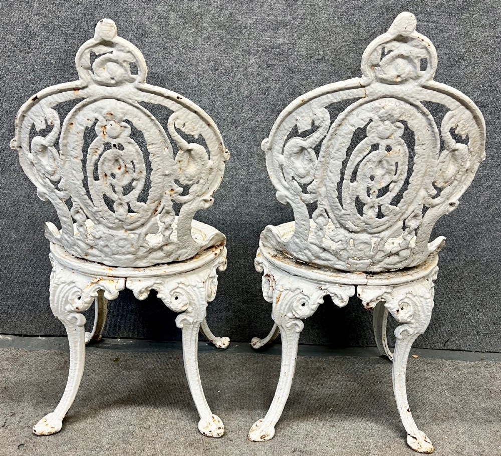Pair Heavy Cast Iron Coalbrookdale Style Garden Chairs View VI