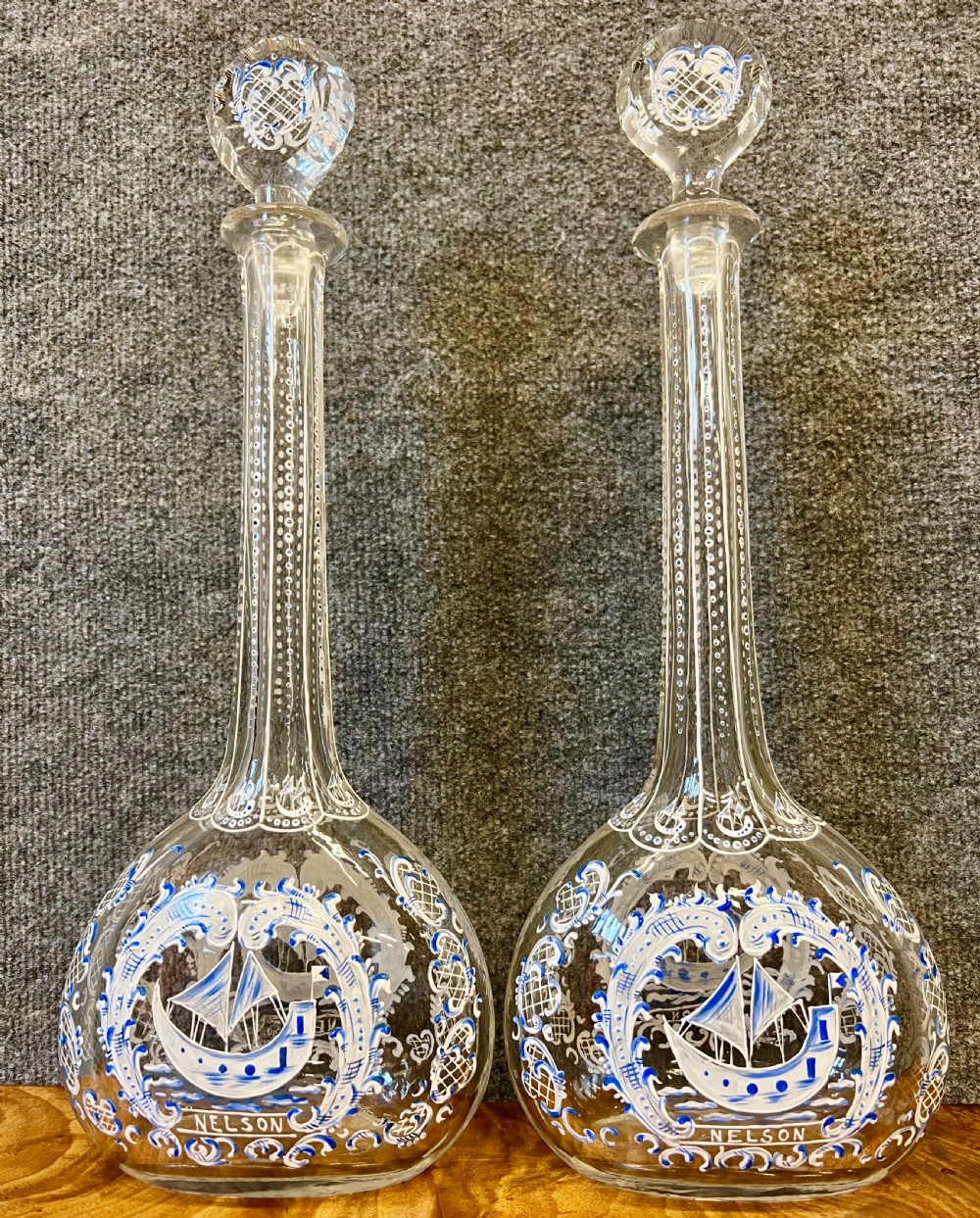 Pair Nelson Commemorative Stevens & Williams Decanters