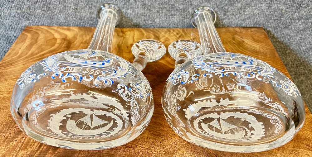 Pair Nelson Commemorative Stevens & Williams Decanters View V