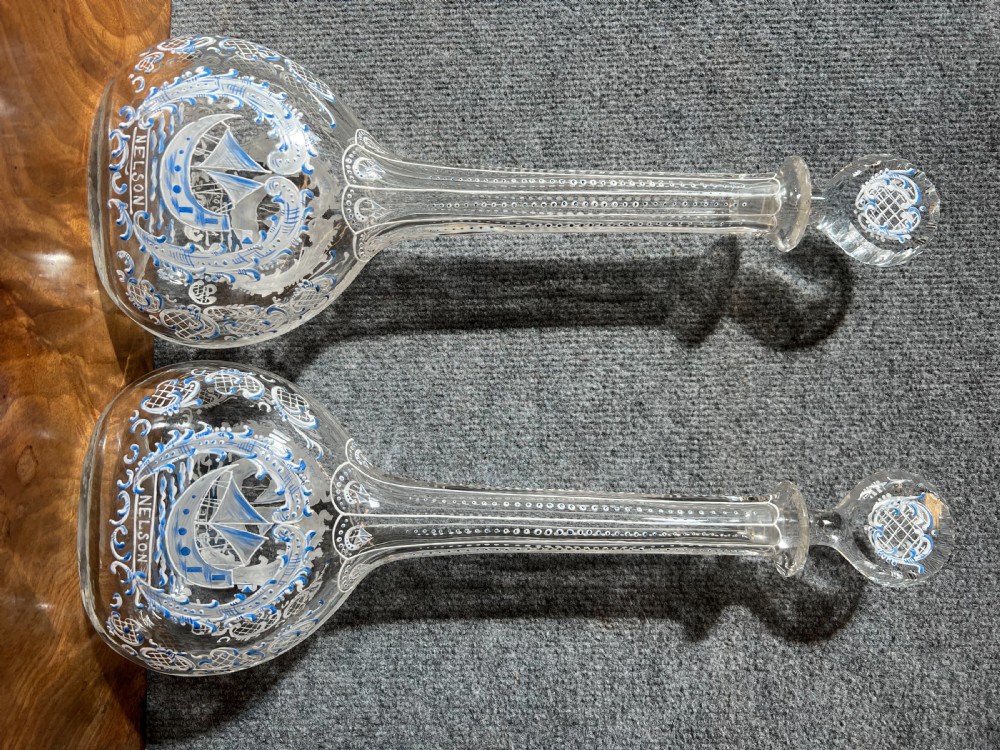 Pair Nelson Commemorative Stevens & Williams Decanters View VIII