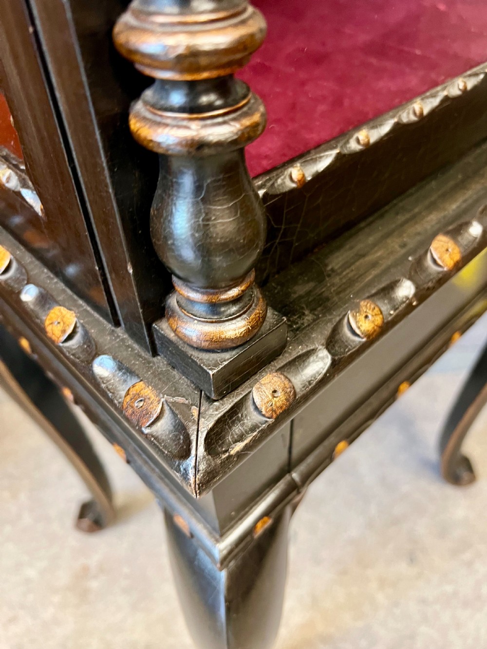 Antique Ebonised and Gilded Bijouterie Display Cabinet View III