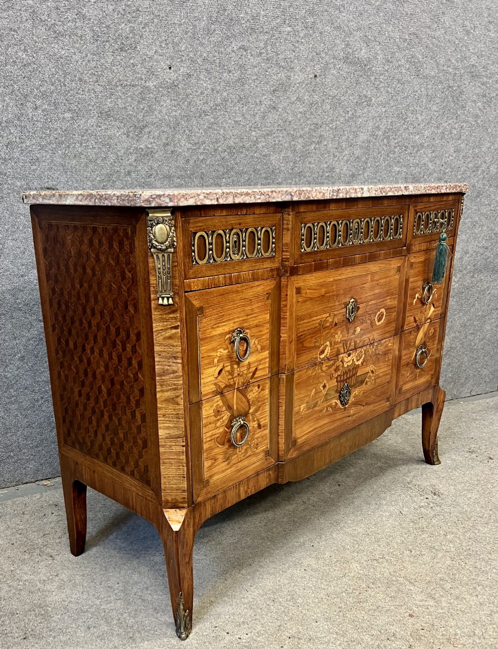 French Marquetry Inlaid Commode Chest View II