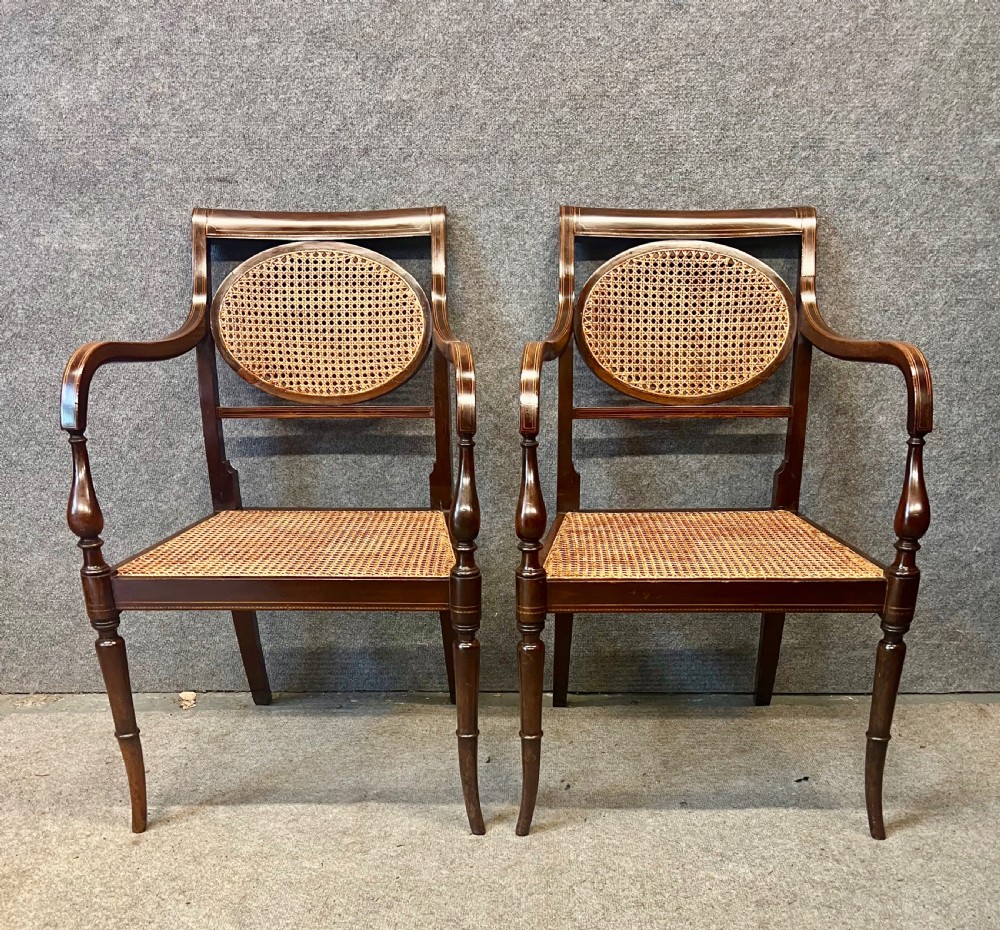 Pair of Edwardian Inlaid Mahogany Desk Elbow Chairs View II
