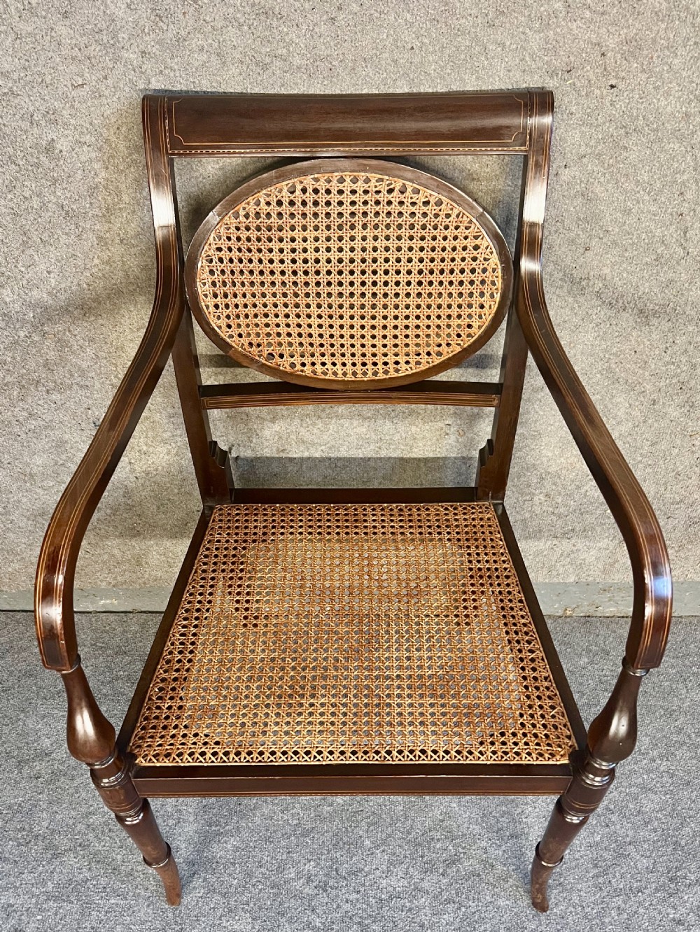 Pair of Edwardian Inlaid Mahogany Desk Elbow Chairs View IX
