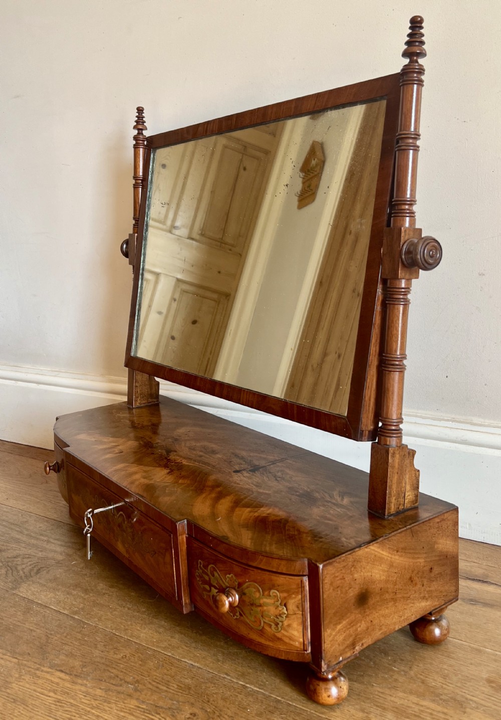 Regency Brass Inlaid Dressing Mirror